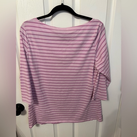 J.Jill Pink Striped 3/4 Sleeve Boat Neck Tee | Soft Casual Top - Picture 3 of 8